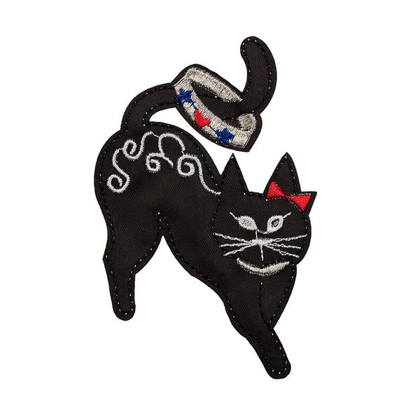 Термоаппликация L №11/5, 5 шт, L025 кошка с бантиком на ухе 9.4х8.2 см, Gamma