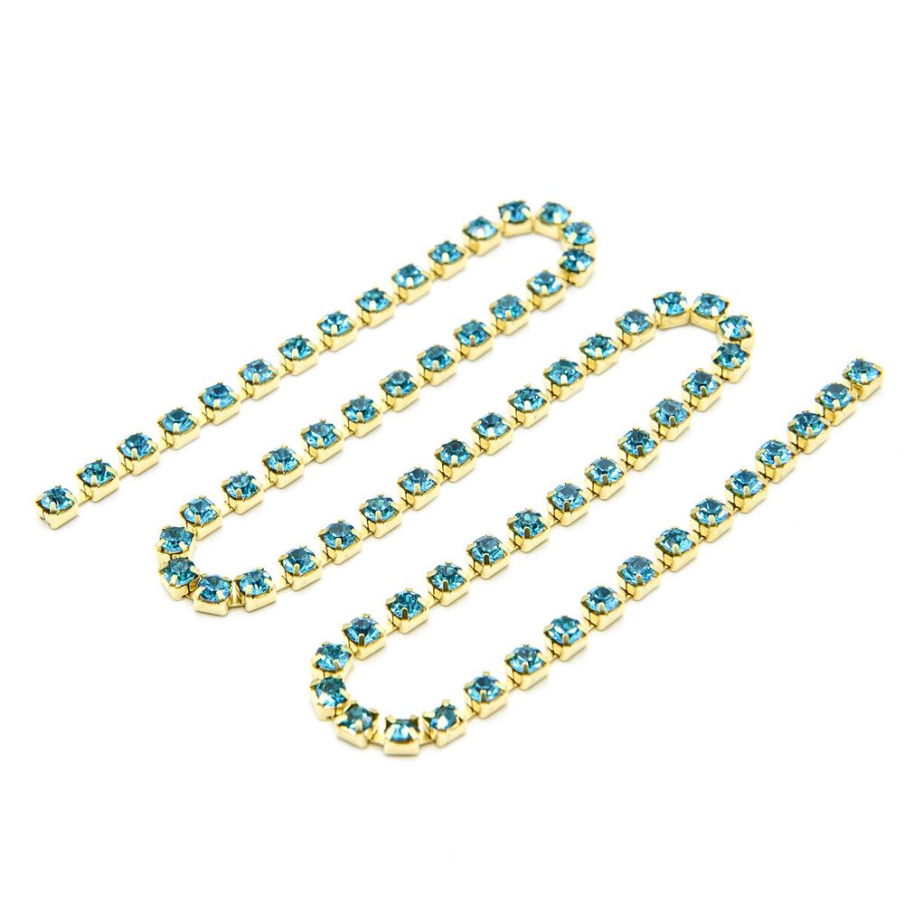 Стразовые цепочки (золото), цвет: ярко-голубой, размер 3 мм, 30 см/упак., ЦС003ЗЦ3