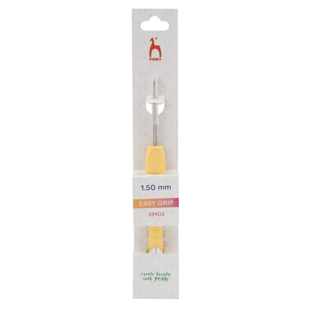 Крючок для вязания Pony Easy Grip ⌀1.5 мм, 14 см с мягкой ручкой, сталь, 39905