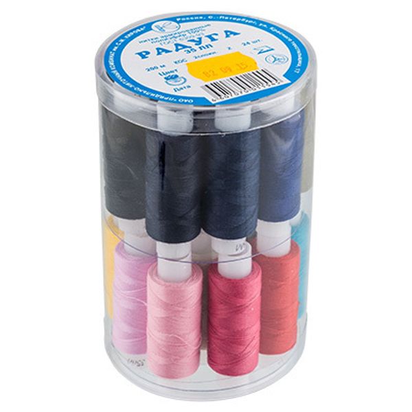 Швейные армированные нитки (набор) ПНК им.Кирова 35ЛЛ, 200 м / 24 кат., Радуга, ассорти
