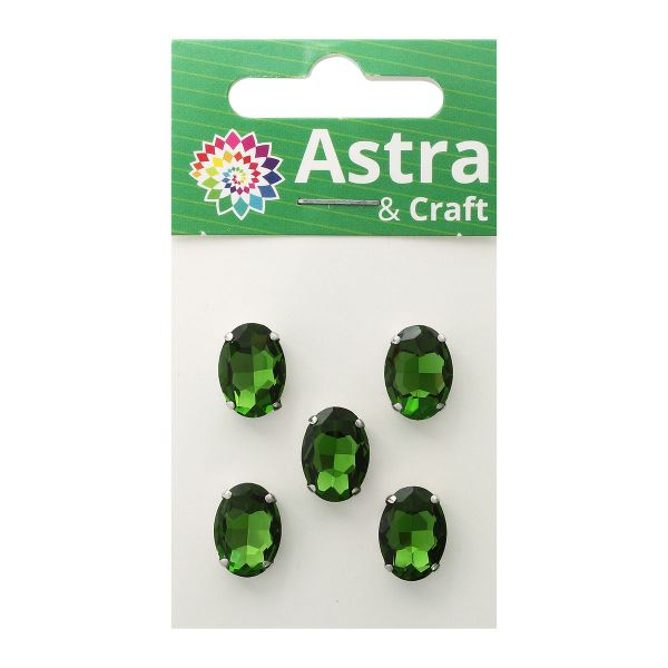 Хрустальные стразы в цапах овальной формы, зеленый 10х14 мм, 5 шт., ОЦ008НН1014