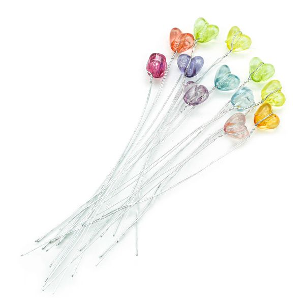 Декоративный элемент на проволоке Разноцветные сердца 1.1х0,8см, длина 11см, 12 шт, Астра