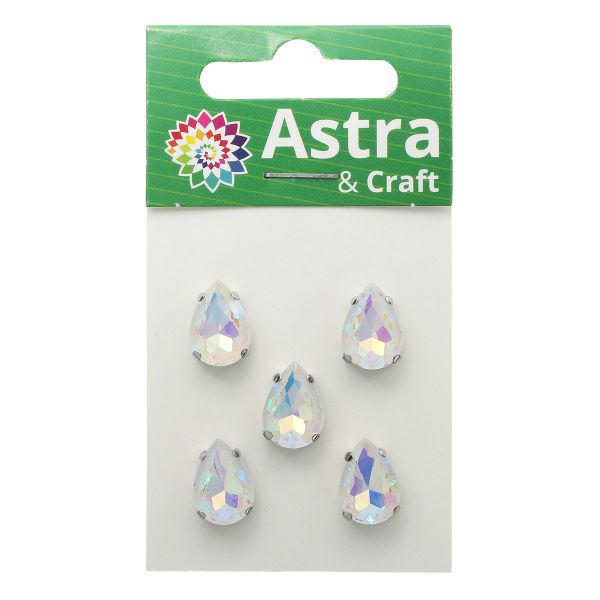 Хрустальные стразы в цапах формы капля, белый с покрытием AB 10х14 мм, 5 шт., АЦ002НН1014