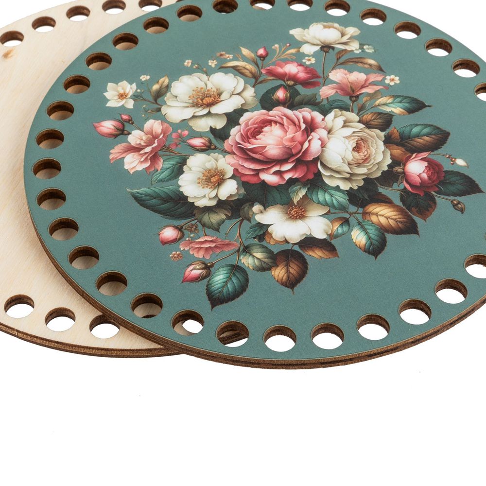 Набор донышек для вязания Глянцевый фанера ⌀15х0.4 см, 2 шт, 10 Цветочная композиция, Love2art ДВ-01