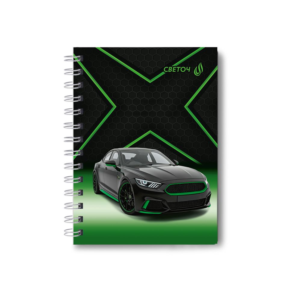 Записная книжка с твердым переплетом, матовая ламинация + выборочный лак, на гребне A6 80 л. 4 шт клетка, Управляй авто 01582, ЗК222 Светоч