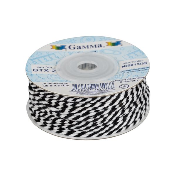 Шнур бечевка ⌀2.0 мм, 25 м, 001/039 белый/черный, Gamma GTX-25