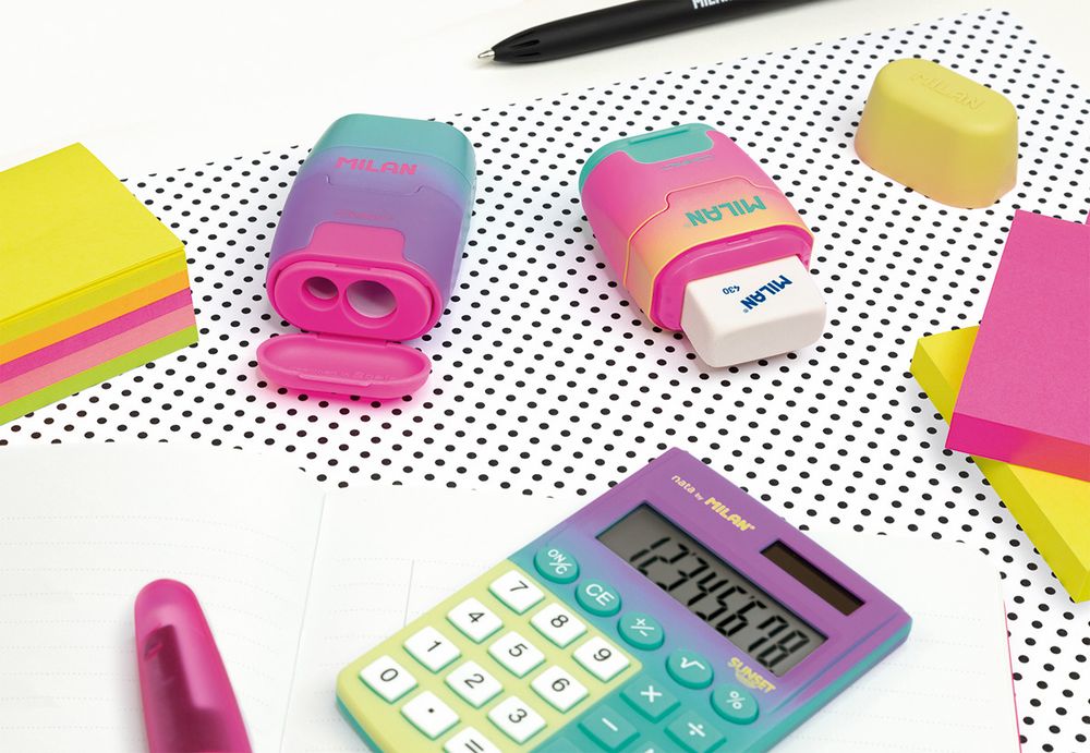 Ластик-точилка Compact Sunset 2 отверстия 16 шт, ассорти 4721116, Milan