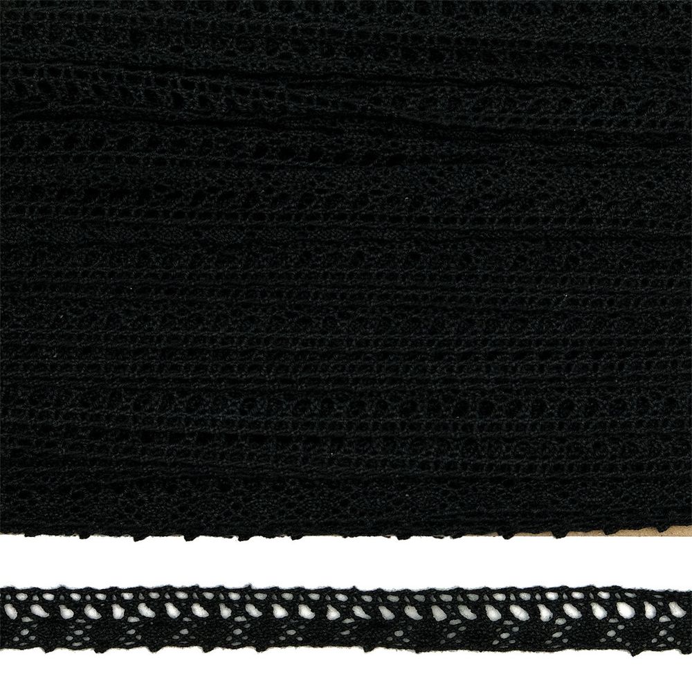 Кружево вязаное (тесьма) 15.0 мм 30м односторонняя, 405 черный