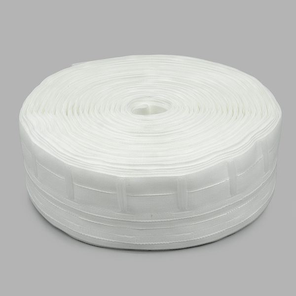 Лента (тесьма) шторная: сборка параллельная (1:4) 62 мм / 50 метров, (2 ряда петель, 2 шнура), белый, Р8135