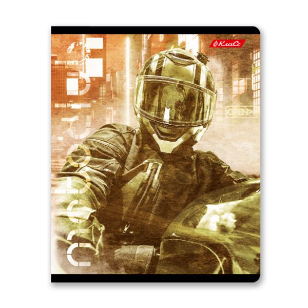 Тетрадь ученическая общая, глянцевая ламинация, A5+ 48 л. на скобе 65 г/м², белизна 100%, 10 шт, клетка в термоусадочной пленке, 000734 Мотогонщик, Светоч 48ТЕТк-004