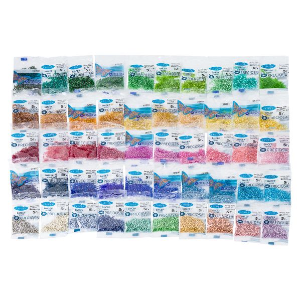 Бисер (набор) прозрачный, размер 10/0, 50 цветов, 250 г (50 штук по 5 г), Preciosa