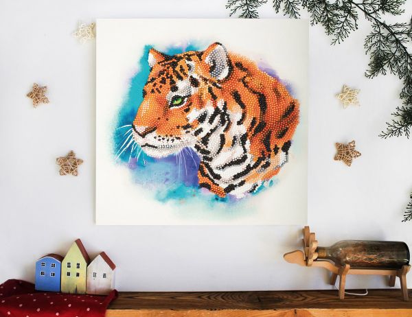Алмазная (кристальная) мозаика Фрея, постер Сильный тигр, 30х30 см