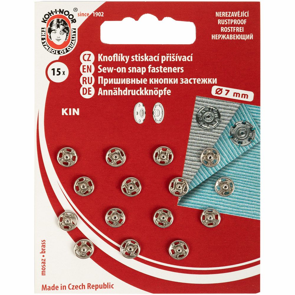 Кнопка пришивная металл ⌀7.0 мм, 15 шт, никель, KOH-I-NOOR 10 (KIN1000 №0)