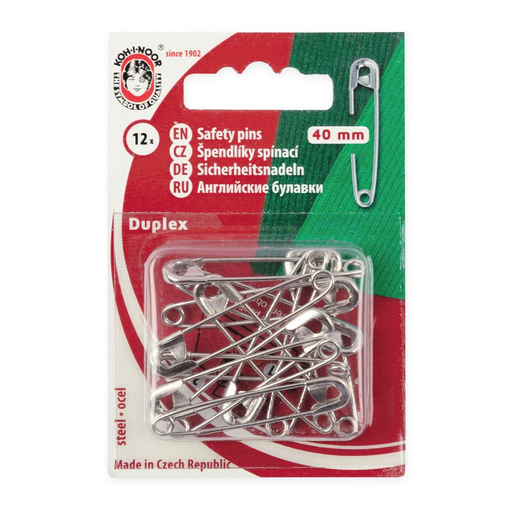 Булавки английские 40 мм, 12 шт, никель, KOH-I-NOOR 55 (5110 №2)