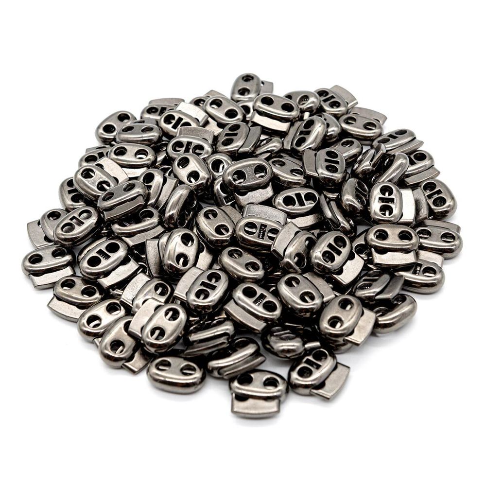 Фиксатор (зажим) для шнура пластик 2 отв., ⌀5.0 мм, 23х20 мм, плоский, под металл (черный никель), 200 шт