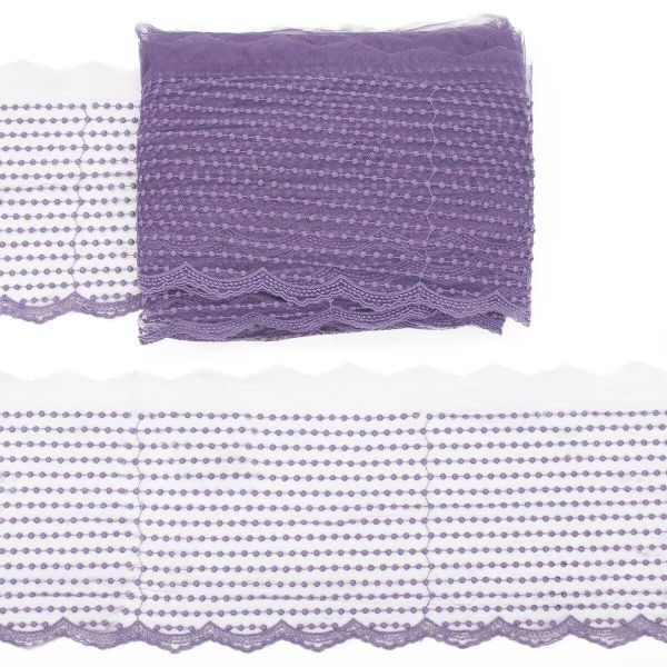 Кружево на сетке широкое 185 мм, матовая нить 153 лаванда, 18,29 м