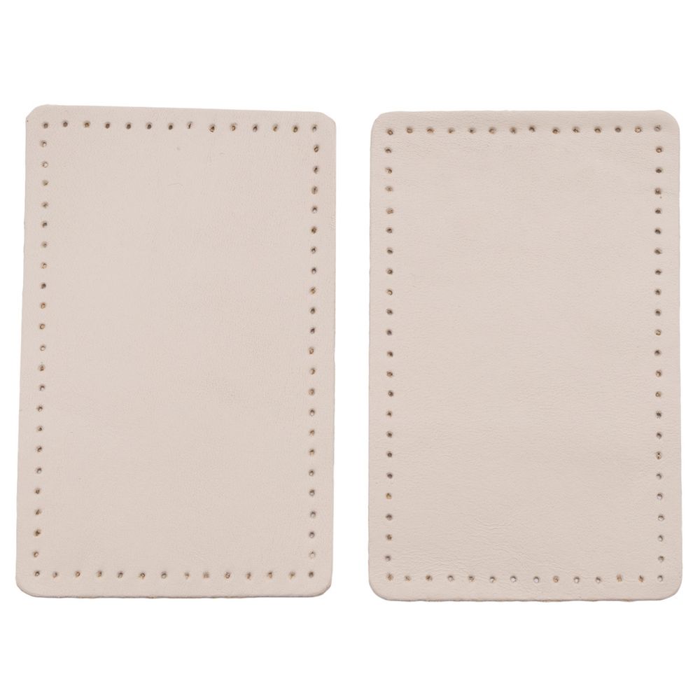 Заплатки пришивные из кожи, прямоугольник 6х9,6см с перфорацией, 2 шт, 100% кожа, 06 бежевый, 9113