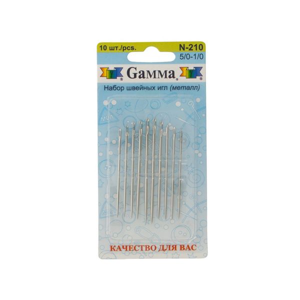 Иглы ручные для шитья №1-5, 10 шт, острые, Gamma N-210