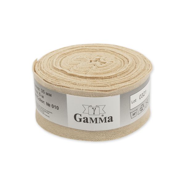 Косая бейка трикотажная 35 мм / 5 шт по 5 метров, (рибана), 010 кремовый, Gamma