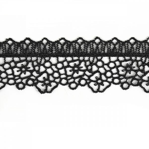 Кружево гипюр (плетёное) 45 мм, диз.2501 цв.03 черный уп.13.71м, Kruzhevo