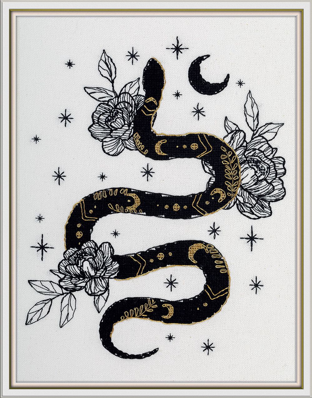 Набор для вышивания нитками Panna J-7477, Черное золото. Змея, 23х30 см