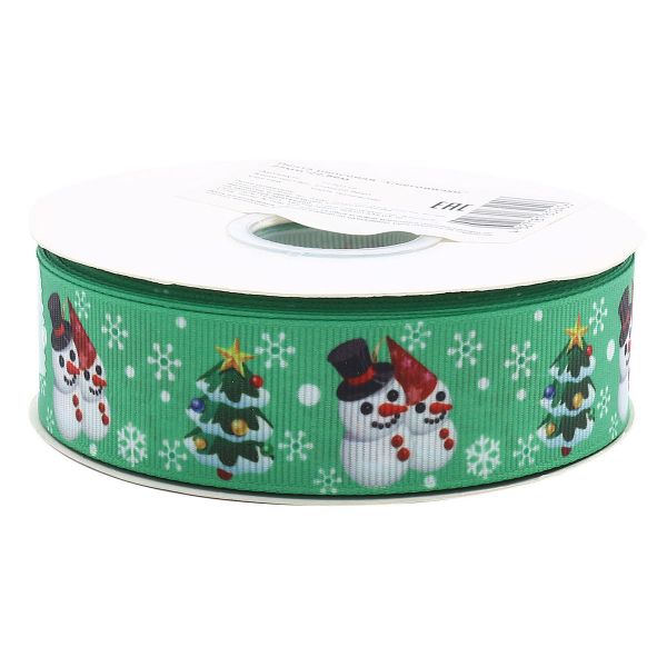 Лента репсовая (в рубчик) Снеговички 25 мм, 22.86 м