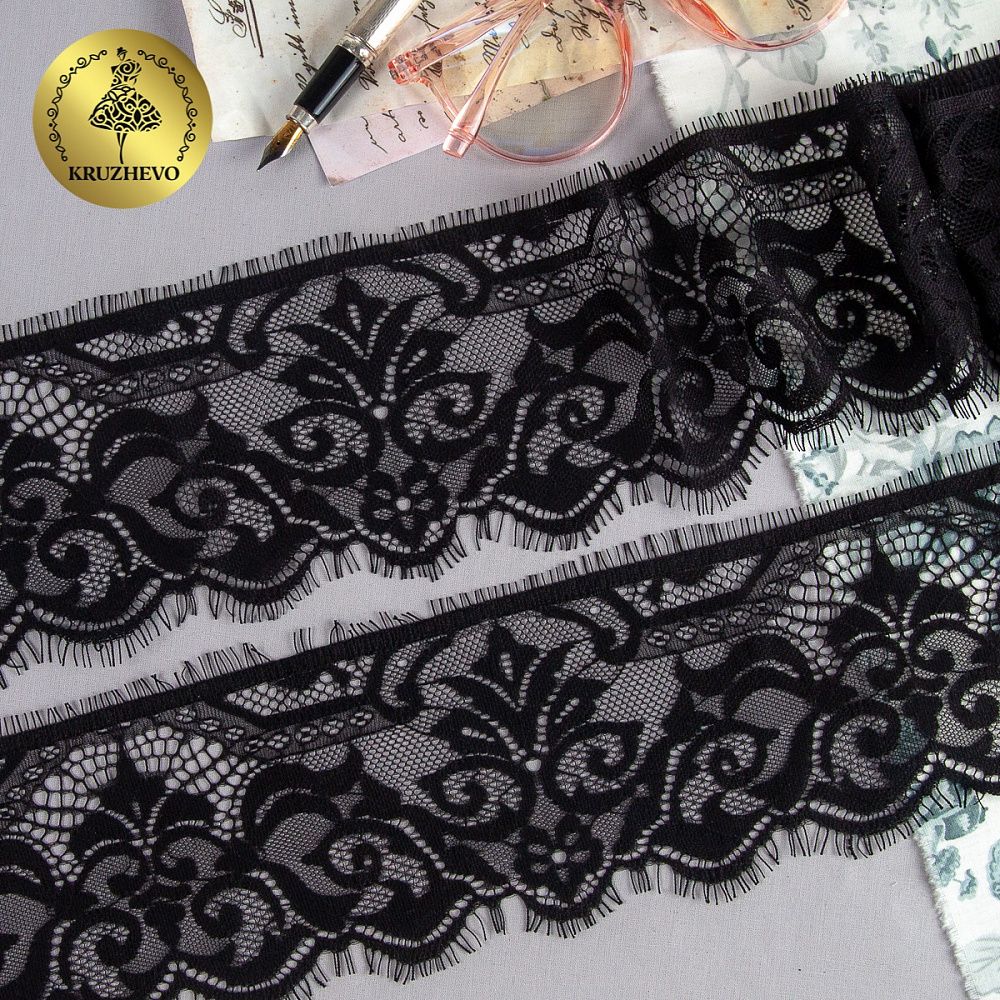 Кружево шантильи (реснички) 100 мм, диз. 226, цв.2 черный уп. 15 м, по 3 м, Kruzhevo