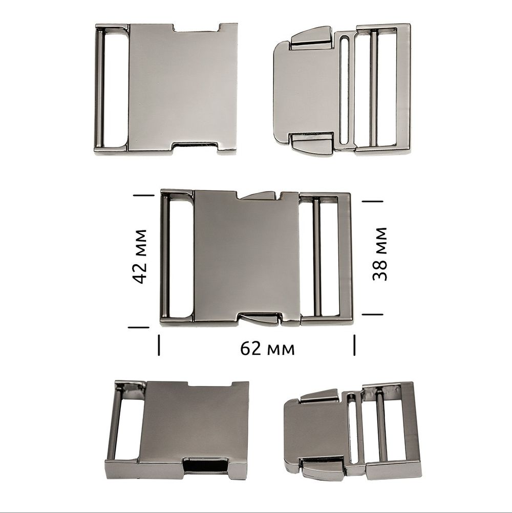 Фастекс (пряжка трезубец) металл 38 мм, 62x42 мм, чер.никель, 6 шт