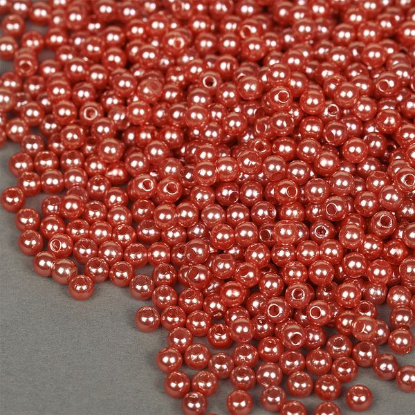 Бусины пластик (перламутр) ⌀4 мм, цв.058 красный, уп.500г (15000 шт), Magic4Hobby