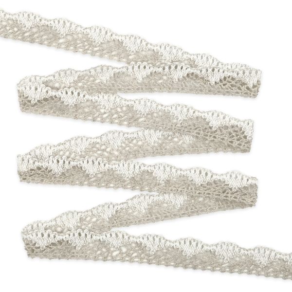 Кружево вязаное (тесьма) хлопковое 28 мм / 25 метров, рис.28.01.021 (лен/белый) С3749Г17