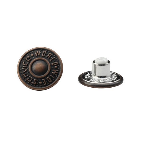 Пуговицы джинсовые ⌀17 мм, фиксированная ножка (БЕЗ ГВОЗДЯ), т.медь, 100 шт