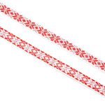 Лента (тесьма) жаккардовая 10.0 мм / 25±1 метров, Славянский орнамент Оберег, рис. 9741, белый/красный, С3853Г17