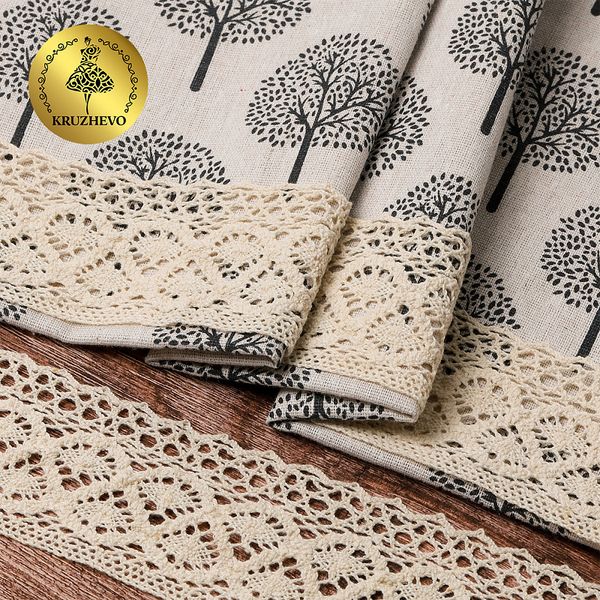 Кружево вязаное (тесьма) 50 мм / 10 метров, цв.35 кремовый, Kruzhevo