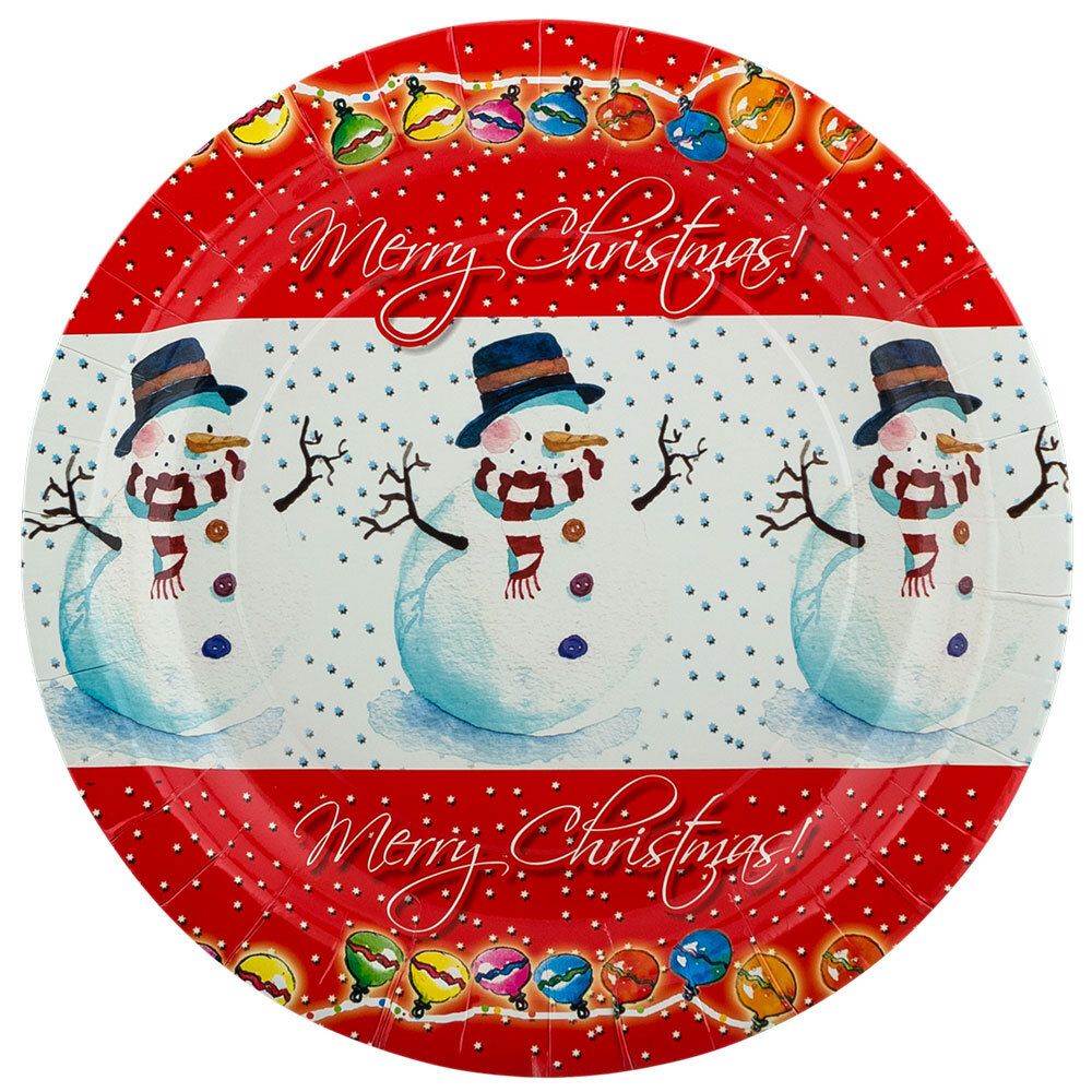 Тарелки бумажные Круглые 6х6 шт, 10- снеговик, Boomzee TRL-02