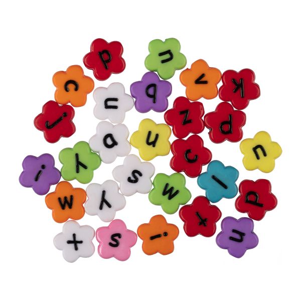 Бусины пластик 4х12 мм, 1000 шт (10х100 шт), №02 цветные цветочки английский алфавит, Hobbius ABFG