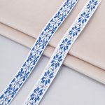 Лента (тесьма) жаккардовая 10.0 мм / 25±1 метров, Славянский орнамент Оберег, рис. 9741, белый/синий, С3853Г17