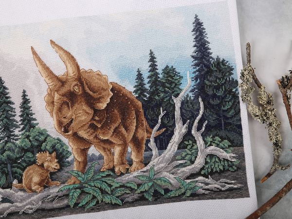 Набор для вышивания нитками Panna, Золотая серия, Трицератопс, 30х22 см