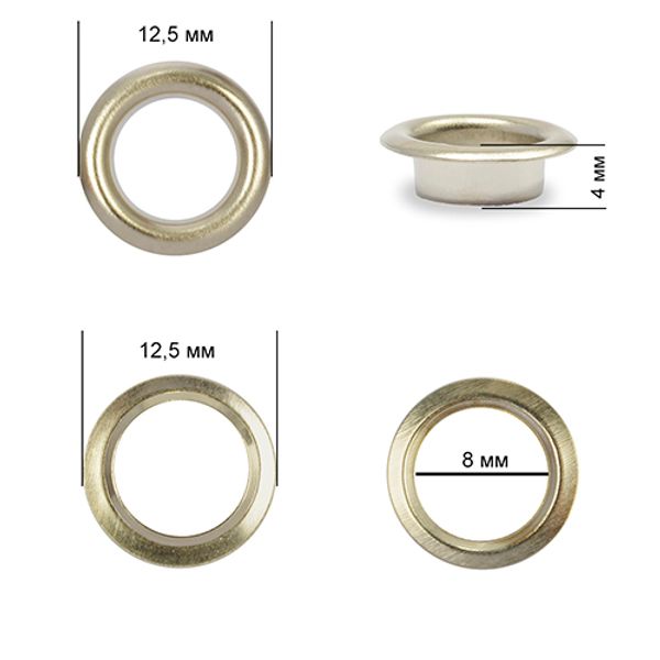 Люверсы металл ⌀_8.0 мм (внутр.), внешн. ⌀12.5 мм (внутр.), h4 мм (внутр.), №5, сталь, цв. никель, 500 шт, TBY