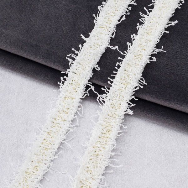 Тесьма отделочная твидовая 25 мм / 41.14 метра, с люрексом, белый/золото), 3Al280