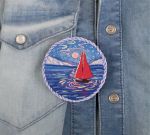 Набор для вышивания нитками Panna, Живая картина, Брошь. Парусник под луной, 5,5х5,5 см