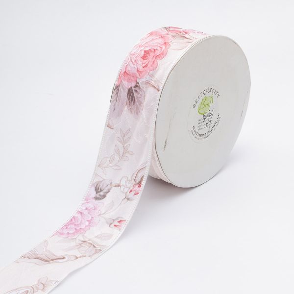 Лента декоративная с принтом Розочка 40.0 мм / 22.86±1 метров, розовый, 318