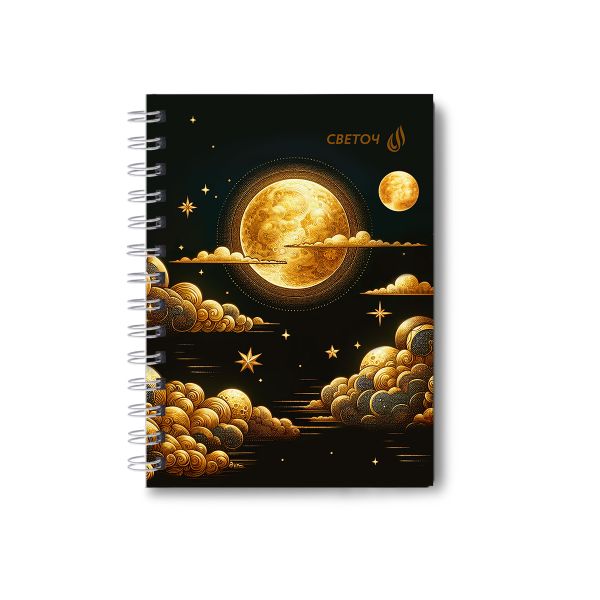 Записная книжка с твердым переплетом, глянцевая ламинация, на гребне A6 120 л. 4 шт клетка, Золото солнца 01593, ЗК226 Светоч