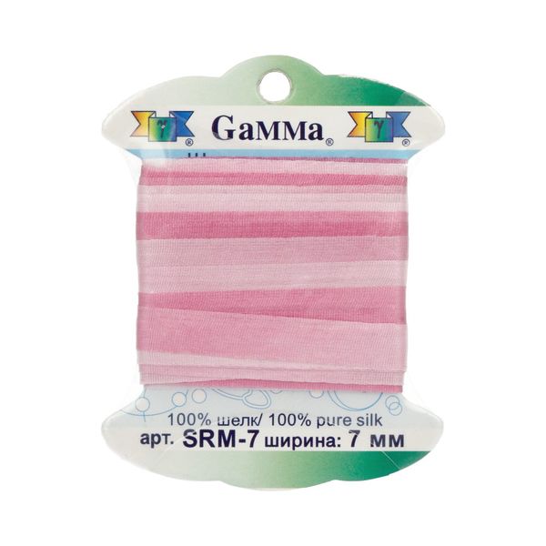 Лента (тесьма) шелковая 7.0 мм / 9.1±0.5 метров, M037 розовый/т.розовый, Gamma SRM-7