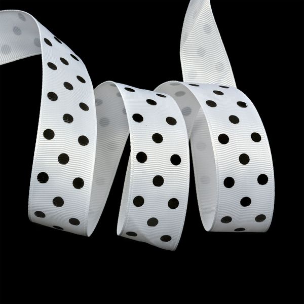 Лента репсовая (в рубчик) 25.0 мм / 27.4±2 метров, LDRG02903025 (71) крупный горошек, белый-черный