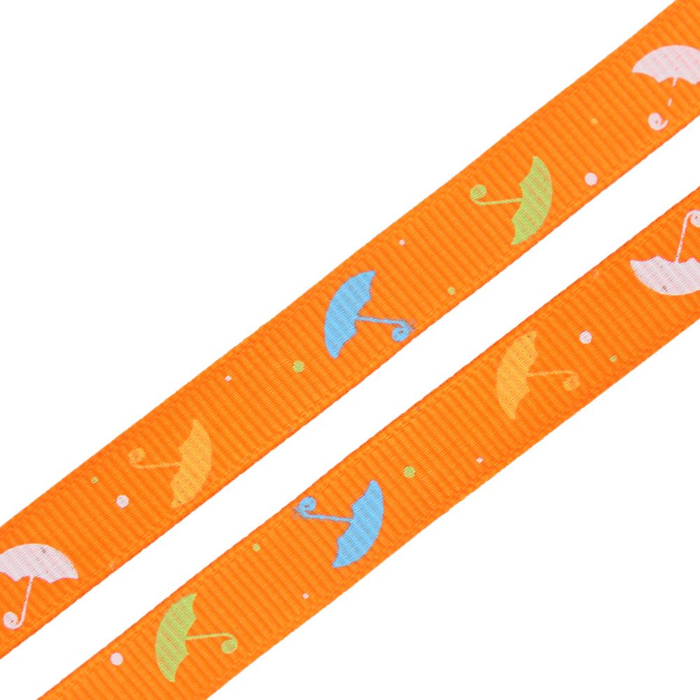 Лента репсовая (в рубчик) Зонтики, 10 мм, 3м, оранжевый
