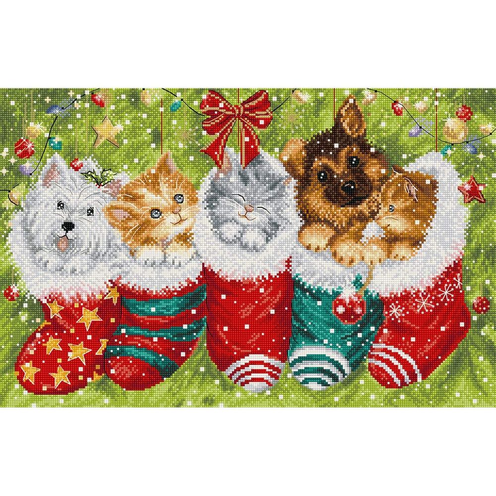 Набор для вышивания нитками LetiStitch L9940, Собаки и кошки в носках, 37х24 см