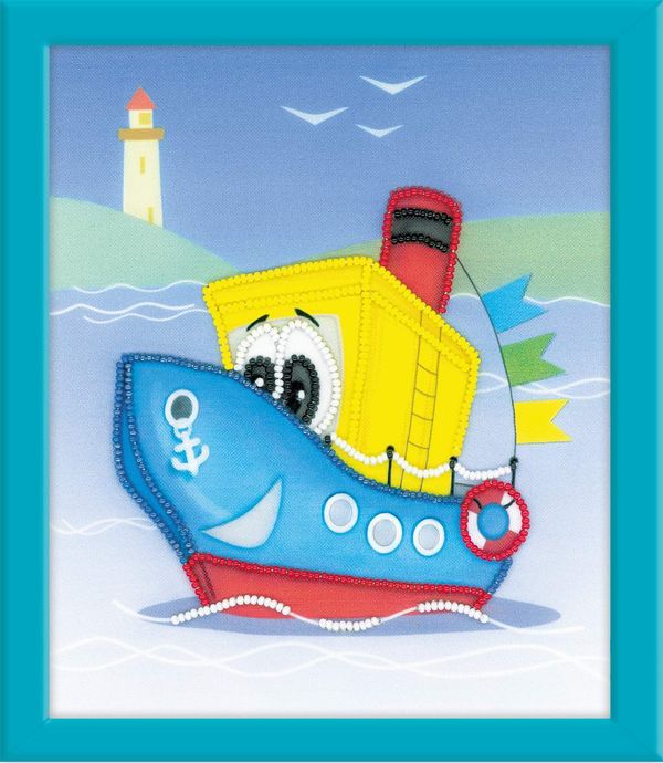 Набор для вышивания нитками Риолис, частичная вышивка, Кораблик 15х18 см