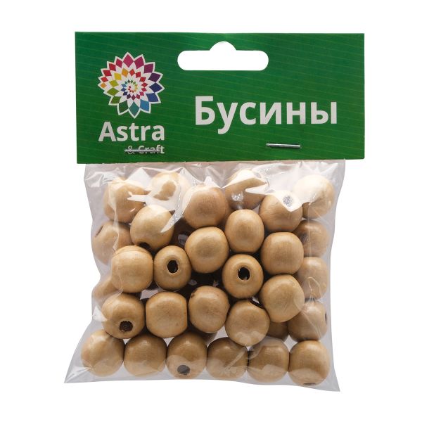Бусины дерево ⌀16 мм, натуральные, круглые, 50г (40 шт), Astra&Craft, нат.дерево