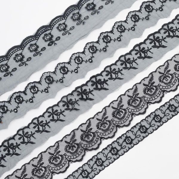 Набор кружева капрон ассорти, 5 шт по 1,5 м (+-5 см), ширина от 3,6 до см, черный