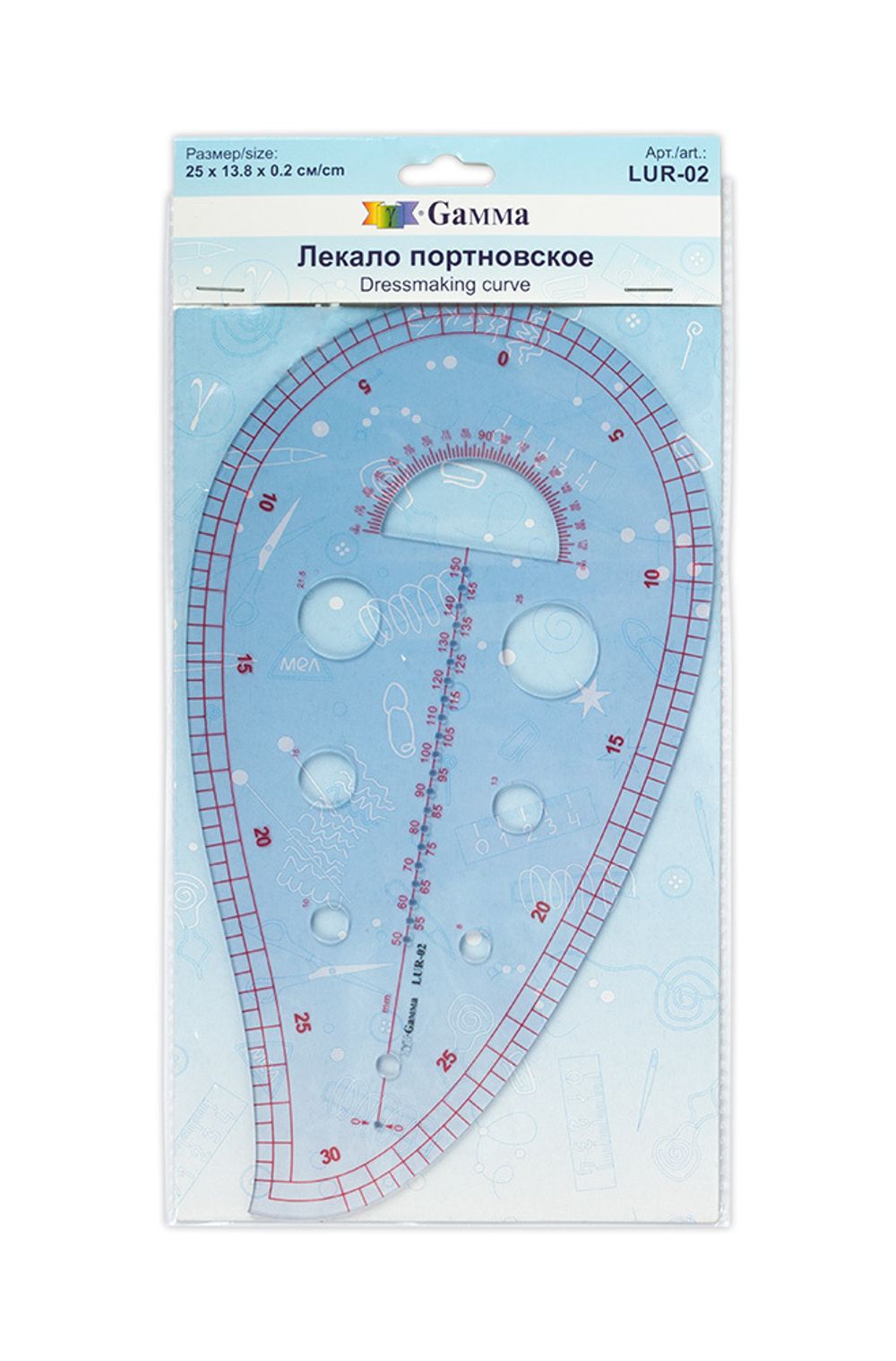 Лекало портновское толщ. 2 мм, 13.8 см, 25 см, Gamma LUR-02